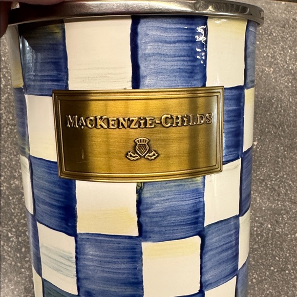 MacKenzie-Childs Blue and White Checkered Candle Holder - Picture 2 of 3